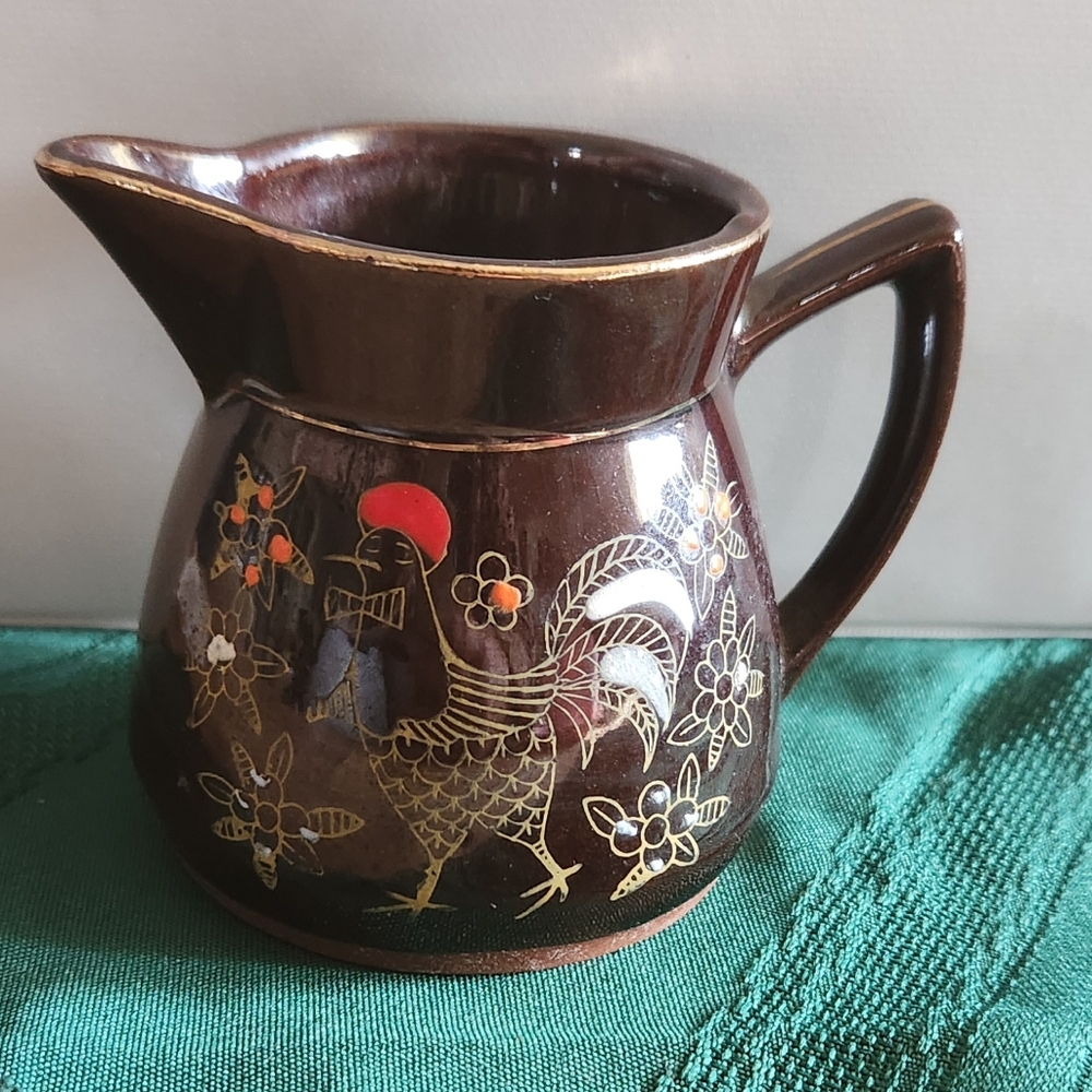 Japanese Redware Pottery Creamer With Rooster